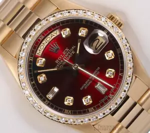 Rolex Day-Date 18038 President 18k Gold - Red Baguette Diamond Dial - Diamant Lünette - Bild 1 von 10