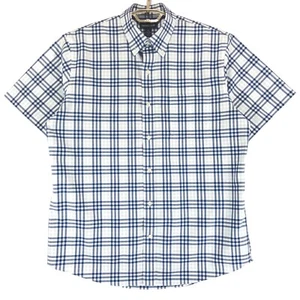 Camisa Lands End Para Hombre L Ajuste Tradicional Azul Blanco Algodón 1 Bolsillo Manga Corta - Imagen 1 de 7