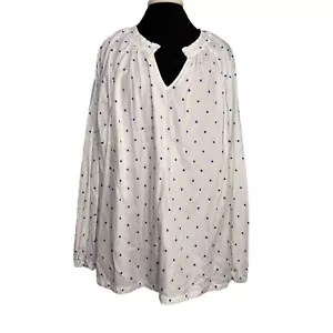 Croft & Barrow Blouse Shirt Tunic Top Women 2X White Blue Polka Dot Casual - Picture 1 of 11