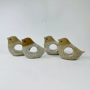 Juego de 4 soportes de anillo de servilleta de pájaro moderno arte cerámica esmalte parcial - Imagen 1 de 9