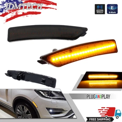 2PCS Smoked Amber LED Front Side Marker Lights For Lincoln Nautilus Corsair MKX - Image 1 of 4