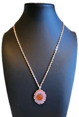 Juego de collar, pendientes colgantes y anillos de ágata roja y perlas rosadas - talla 7 - nuevo Foto 1 de 4