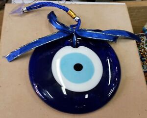 Turkish Blue Glass Evil Eye Amulet Wall Hanging Home, Lucky Protection 12 cm