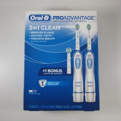 Nova Escova de Dentes Oral-B Pro Advantage Bateria 3 em 1 Alimentada 2 Alças 3 Cabeças de Escova - Imagem 1 de 4