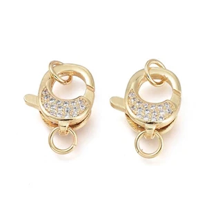 5x Brass Micro Pave Cubic Zirconia Lobster Claw Clasp with Jump Ring 14x12x4.5mm - Picture 1 of 3