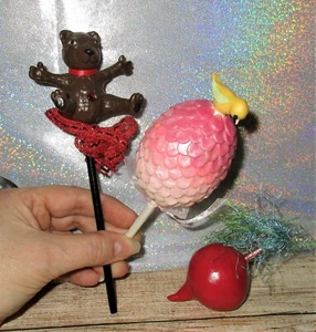 Lot of 3 Unique Decorations Bear Hearts Egg Rattle Yellow Bird Radish Handmade - Picture 1 of 4