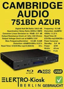 📀 Cambridge Audio 751BD Azur 📀 Lettore DVD SACD 3D Disco Lettore Blu-ray Audio - Foto 1 di 23