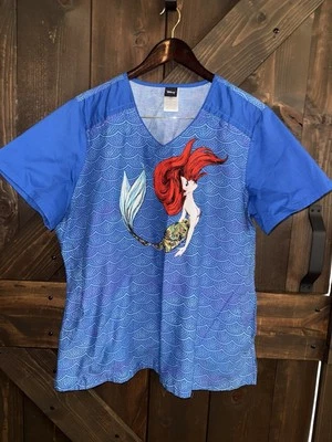 Little Mermaid Sz 2X Women’s Cherokee Scrubs Tooniforms Disney V Neck Top - Image 1 of 4