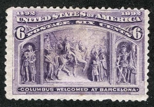 US Sc 235 Purple 6¢ 1893 Columbian Hinged Original Gum - Picture 1 of 1