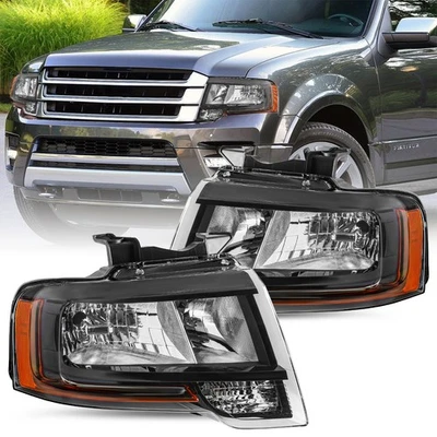 Pair Black Headlights For 2015-2017 Ford Expedition W/ Complex Reflect Headlamps - Image 1 of 4