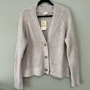 Hem & Thread Fluffy Knit V Neck Button Front New Womens Cozy Cardigan Sweater - Picture 1 of 5