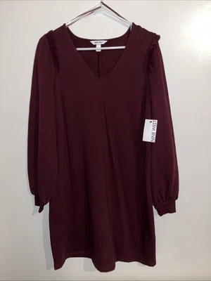 NWT Nine W. Size Large V-Neck Ruffle Sleeve Knee Length Dress Jersey Material ￼ - image 1 of 4