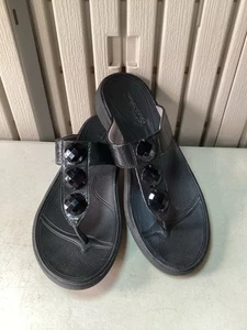 Clarks WaveWalk Jewelled Toe-post Toning Fitness Sandals - Black - UK 8 D - Picture 1 of 24