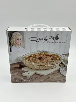 Dolly Parton My Heart To Your Home Glass Pie Plate & Wicker Basket 9.25 In  New - Image 1 of 4