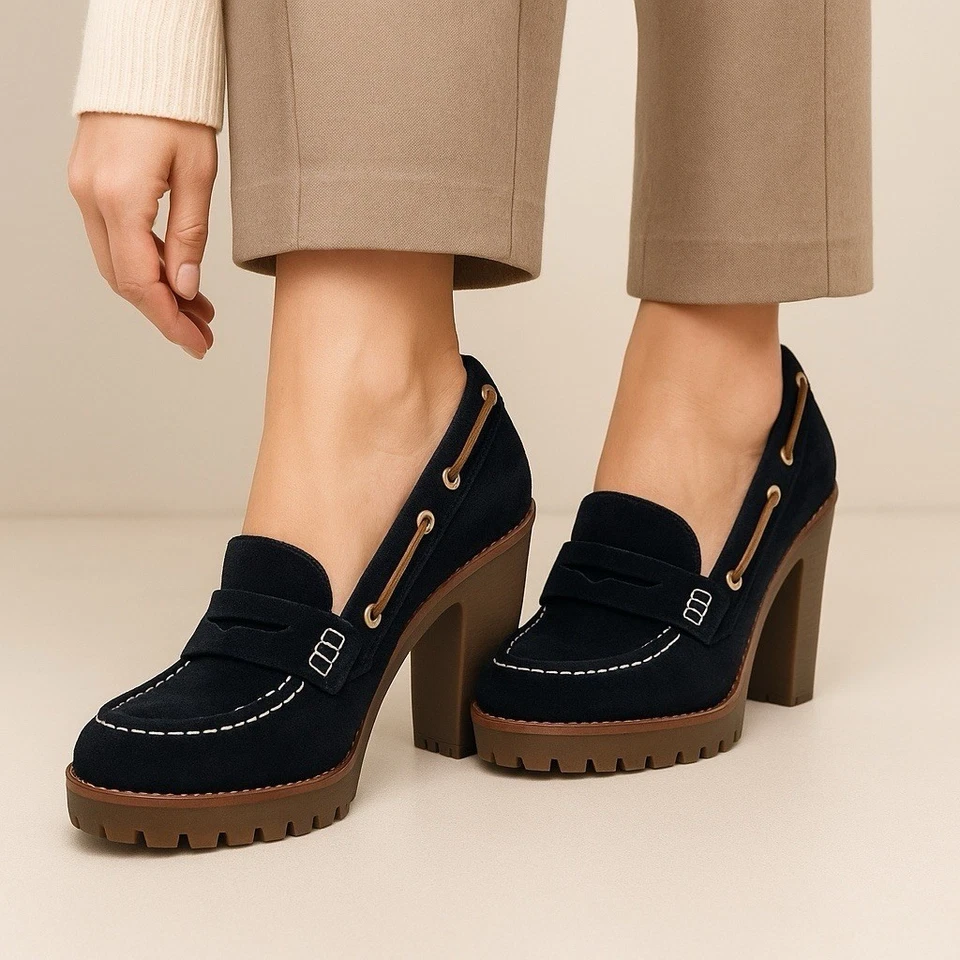 Замшевые мокасины Sperry Top-Sider 8 М черные Y2K Academia Lug Sole коренастый блочный каблук - Изображение 1 из 4