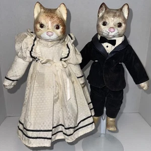 JUEGO DE MUÑECAS GATO VINTAGE, CABEZA/PIES/PATAS DE PORCELANA, 11", CUERPO DE TELA Vestido para salir - Imagen 1 de 8