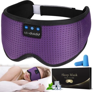 Auriculares para Dormir, Máscara para Dormir de Seda Bluetooth Inalámbrica Música Máscara para Ojos, Dormir He - Imagen 1 de 12