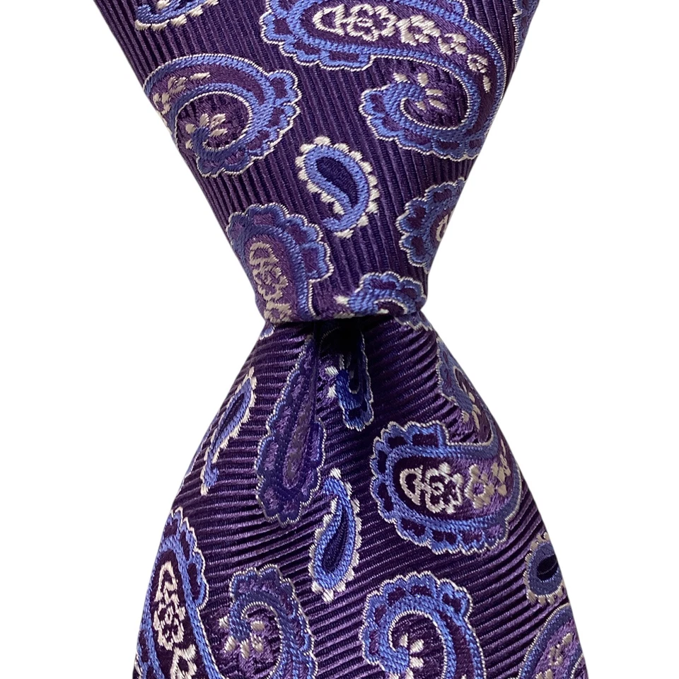 DANIEL CREMIEUX Sevenfold Silk XL Necktie LIMITED Luxury PAISLEY Purple/Blue GUC - Image 1 of 4