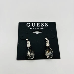 Orecchini GUESS Los Angeles cristallo fumè goccia goccia tono argento nuovi con etichette - Foto 1 di 3