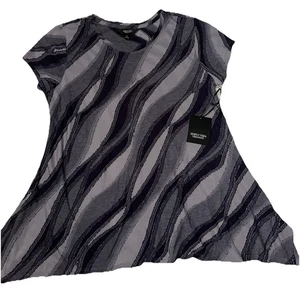 Simply Vera Vera Wang grau strukturierter Viskose T-Shirt Saum Gr. Small Seitenschlitz unebener Saum - Bild 1 von 9