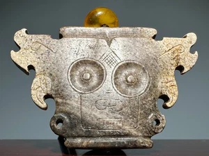 "Shi Jia He" Culture Old Jade Carved Double sided God Person Face "Pei" L 6.3 CM - Bild 1 von 24