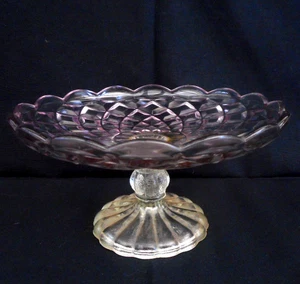 Small pressed glass pedestal cake stand - pink upper surface - 19 cm (7.5") - Picture 1 of 6