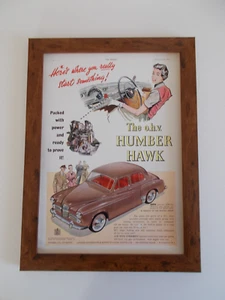 HUMBER HAWK IMPRESIÓN PUBLICITARIA ORIGINAL ENMARCADA (1954) - Imagen 1 de 2