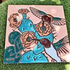 Earthtones Hummingbirds And Cactus Flowers Tile Signed by Artist Krit 1990