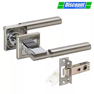Door Handles on Square Rose with Straight Oval Lever Handles and Chrome Finish - Picture 1 of 5