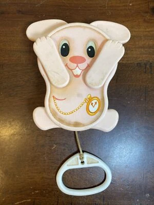 Vintage 1980 TOMY Peek-A-Boo Pink Bunny Pull String Musical Toy Lullaby WORKING - Image 1 of 4