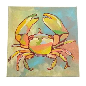 "Cancer" Original Acrylic On Canvas Painting 8x8" Zodiac Crab Astrology Pastel - Picture 1 of 7