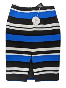 Blue Striped Skirt Knee Length, Finders Keepers Australia, Front Split, Size M - Picture 1 of 10