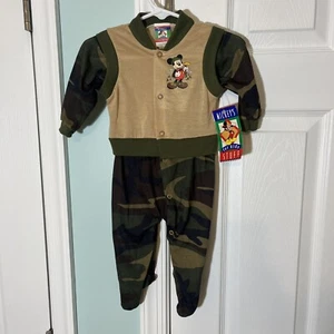 Vtg 90s Mickey Mouse For Kids Jumpsuit Camo Boys Size Medium 6-9 Months Disney - Picture 1 of 11
