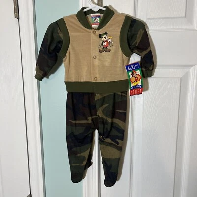 Vtg 90s Mickey Mouse For Kids Jumpsuit Camo Boys Size Medium 6-9 Months Disney - Image 1 of 4
