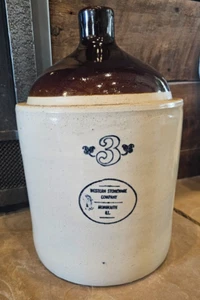 VTG 3 GALLON WESTERN STONEWARE COMPANY Whiskey Crock Jug Blue Monmouth Illinois - Picture 1 of 12