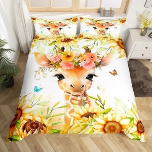 Feelyou Cute Giraffe Bedding Set Queen Size Kids Cartoon Animal Comforter Cov... - Picture 1 of 6
