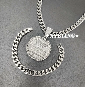 🔥3pc 🔥 XL Last Supper Pendant, Miami Cuban CZ Necklace & Bracelet SET Plated - Picture 1 of 10