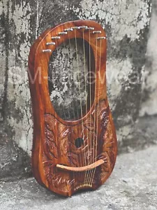 10 Metal Strings Lyre Harp Brown Rosewood Flower Design Lyre Harps With bag. - Picture 1 of 5