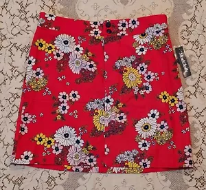 ModCloth Womens Path of Daisies Floral Red A-Line Skirt Sz 14 100% Cotton - Picture 1 of 8