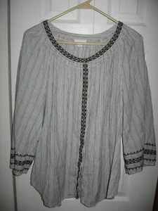 Womens Gray Striped J JILL 3/4 Sleeve Blouse Shirt Top XL - Picture 1 of 1