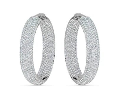 Micro Pave Set 15.90CT Lab-Created White Diamonds Pretty Luxury Hoop Earrings - Image 1 of 4