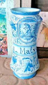 vecchio ALBARELLO FARMACIA maiolica decoro mano AQ. MALVAE - ITALIA - Foto 1 di 10