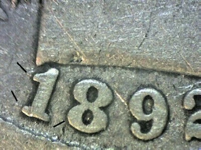 1892-O BARBER DIME REPUNCHED DATE FS-301 18/1892   VG/FINE   MBX - Image 1 of 4