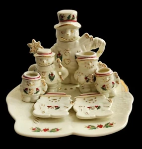 Tea Set Miniature Formalities Baum Brothers Snowman 10 Piece Porcelain White - Picture 1 of 16
