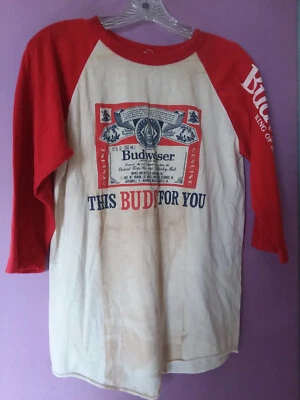 Camisa De Colección Budweiser Timbre Béisbol Mangas 3/4 Rey de Cervezas ¡RARA! Foto 1 de 4