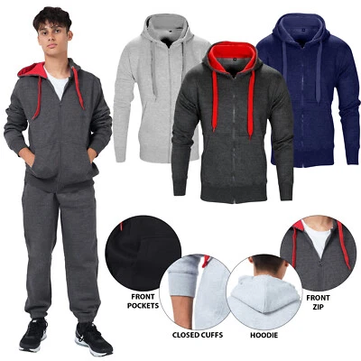 New Men’s Tracksuit Set Fleece Hoodie Top & Joggers Bottoms Gym Contrast Outfit - Image 1 of 3