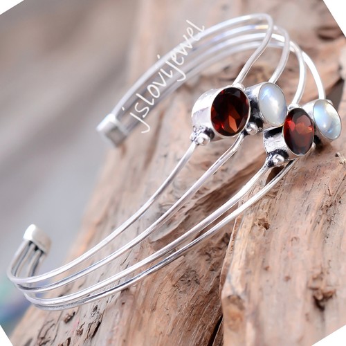 VALENTINO Bracciale Ragazza Argento Sterling 925 Granato Sfaccettato Polsino Pietra Preziosa di Luna 2489