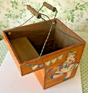 Stair Basket Vintage Raggedy Ann Wood Construction 12 x 10" Wire Handles - Picture 1 of 12