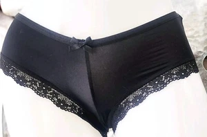 Victoria secret S Rare Vintage Black ❤️ Satin Tassel Cheeky Panty Peekaboo - Picture 1 of 2