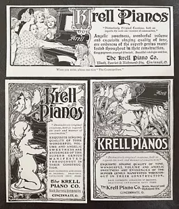 KRELL PIANOS Winged Cherub Angels Birds Sing~Antique 1900 Victorian Print Ad Lot - Picture 1 of 4